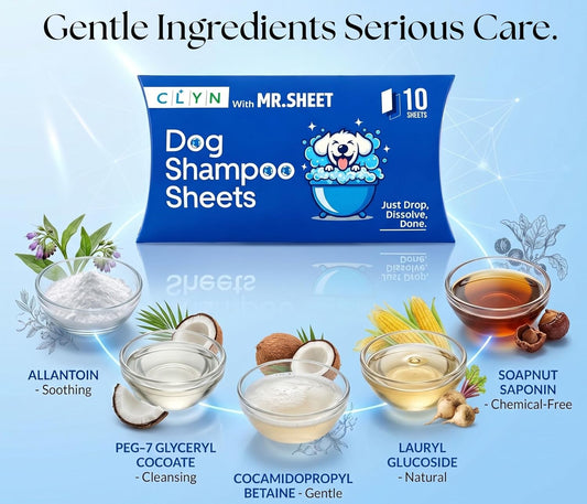 CLYN with MR.SHEET Dog Shampoo Sheets | 10 Plant-Based Bath Sheets