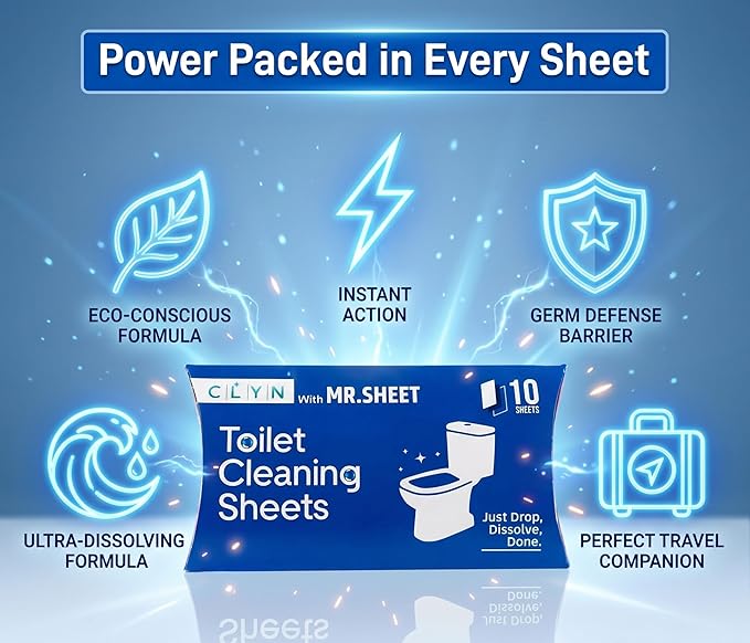 CLYN with MR.SHEET Toilet Bowl Cleaning Sheets | 10 Dissolvable Strips
