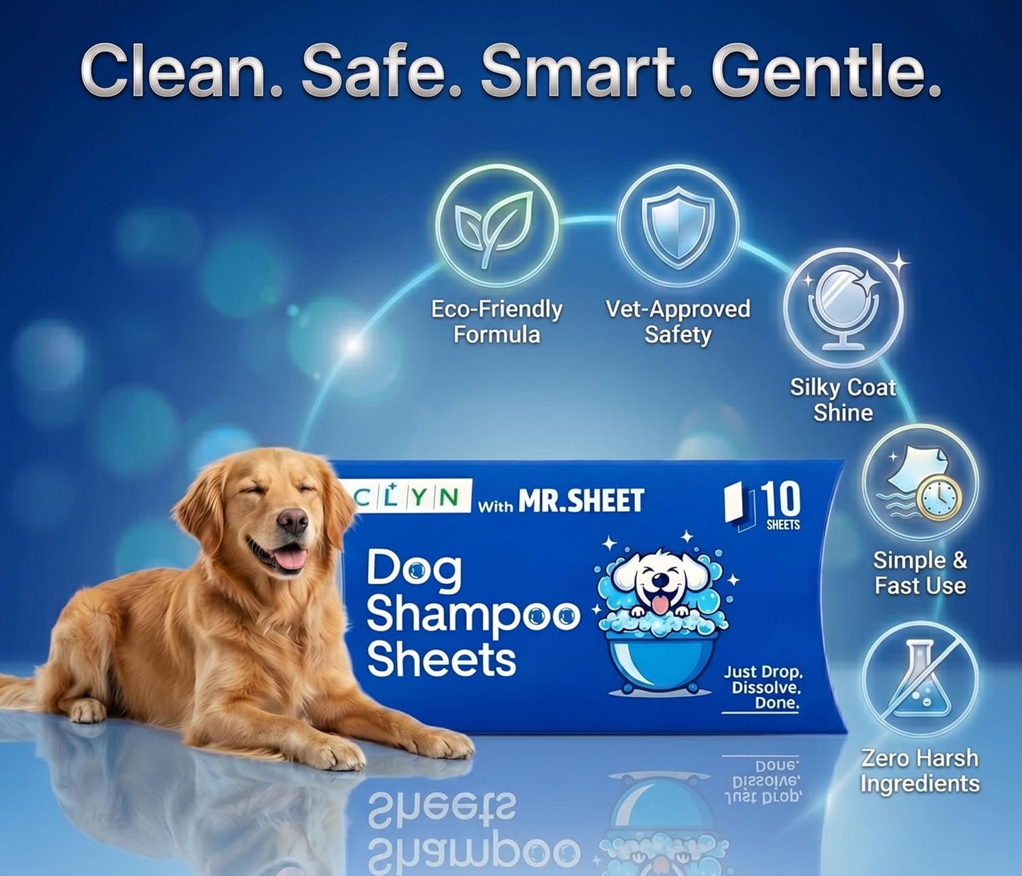 CLYN with MR.SHEET Dog Shampoo Sheets | 10 Plant-Based Bath Sheets