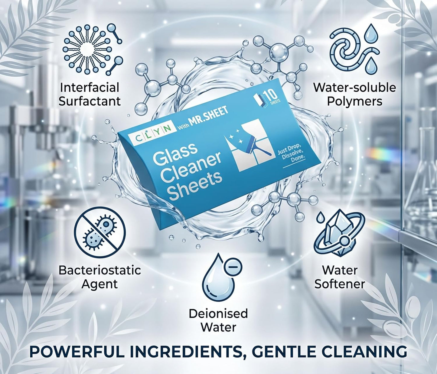 CLYN with MR.SHEET Glass Cleaner Sheets | 10 Streak-Free Strips
