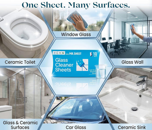CLYN with MR.SHEET Glass Cleaner Sheets | 10 Streak-Free Strips
