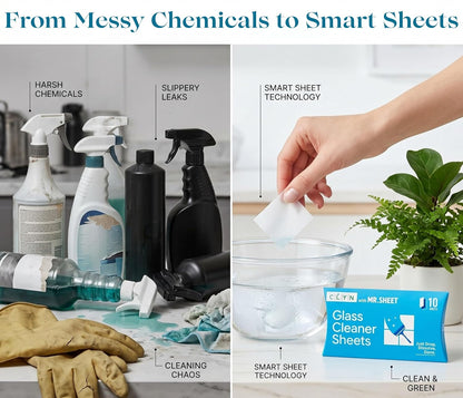 CLYN with MR.SHEET Glass Cleaner Sheets | 10 Streak-Free Strips