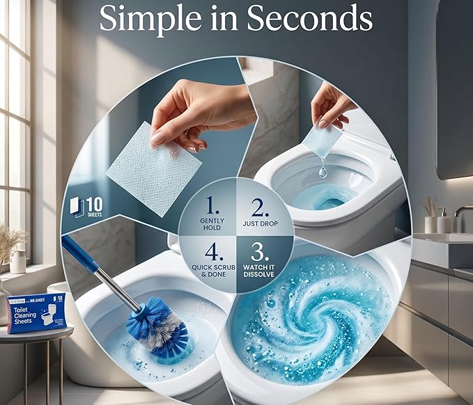 CLYN with MR.SHEET Toilet Bowl Cleaning Sheets | 10 Dissolvable Strips
