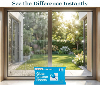 CLYN with MR.SHEET Glass Cleaner Sheets | 10 Streak-Free Strips